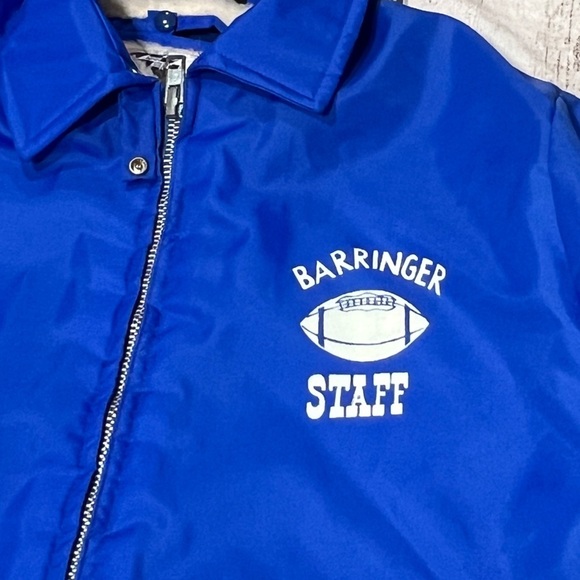 Vintage 1980s Barringer Football Newark New Jersey Blue 80s Zip Up Coat Jacket - Picture 3 of 8